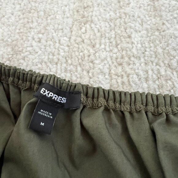 Express Green Cotton Boho Peasant Blouse Crop Top M - Picture 2 of 7